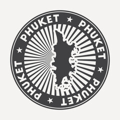 Phuket round logo. Vintage travel badge with the circular name and map of island, vector illustration. Can be used as insignia, logotype, label, sticker or badge of Phuket.