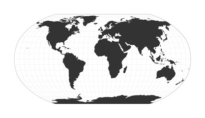 Map of The World. Robinson projection. Globe with latitude and longitude net. World map on meridians and parallels background. Vector illustration. - obrazy, fototapety, plakaty