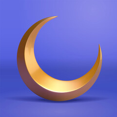 3d golden crescent moon