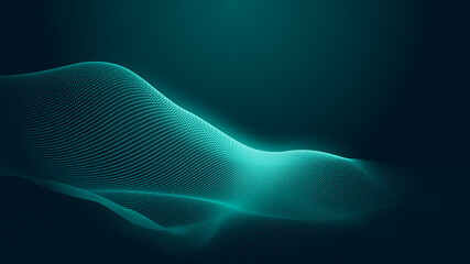 Dot green wave light screen gradient texture background. Abstract  technology big data digital background. 3d rendering.