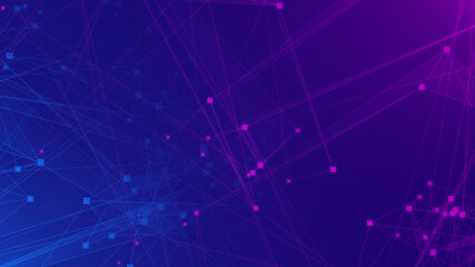 Abstract purple violet and blue polygon tech network with connect technology background. Abstract dots and lines texture background. 3d rendering.