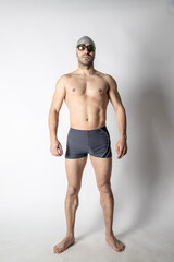 Fototapeta premium man swimming pool swimmer white background