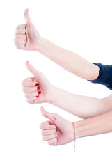 Women hands in thumb up gesture