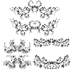 Set of six vintage floral ornaments. Hand drawn decorative element, vector illustration of floral element isolated on white background, design for page decoration cards, wedding, banner, frames