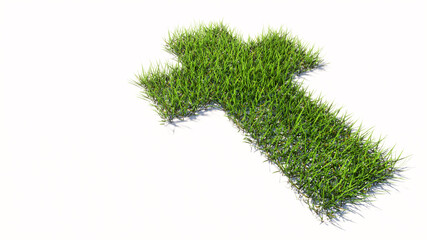 Concept or conceptual green summer lawn grass isolated on white background, sign of religious christian cross. A 3d illustration metaphor for God, Christ, religion, spirituality, prayer, Jesus belief