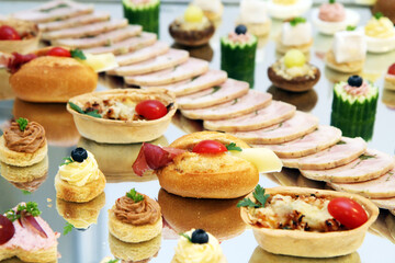 Snacks on served banquet table