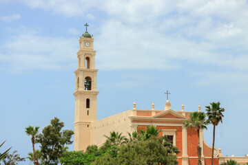 Fototapeta na wymiar White belltower of the saint Peter monastery