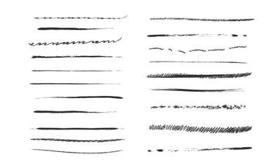 Set of artistic pen brushes.Doodles, ink brushes.Set of vector grunge brushes. Collection of strokes of markers. Set of wavy horizontal lines - obrazy, fototapety, plakaty