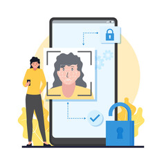 Woman hold phone with face recognition.