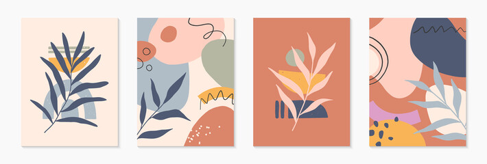 Bundle of mid century modern abstract vector illustrations with organic shapes and plants.Minimalistic art prints.Trendy designs perfect for banners templates;social media,invitations;branding,covers