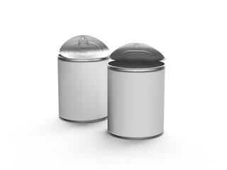 Rendering of can. 3D design mockup tinned container, all objects in white color, 3d