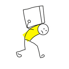 Stick man carrying a heavy load.
