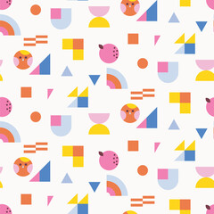 Color blocks kids seamless pattern with bright shapes.