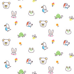 Cute animal pets icons vector illustration. Doodle zoo set.