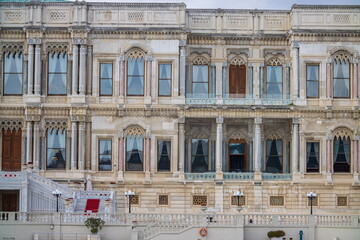 historical Building facades in Istanbul city. On the streets of the city in public places.