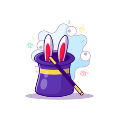 Black magician's hat with rabbit to fools Day Vector Icon Cartoon Illustrations. April Fool's Day Icon Concept White Isolated. Flat Cartoon Style Suitable for Web Landing Page, Banner, Sticker, Backgr