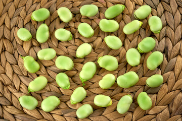 Fresh and organic raw fava, broad beans