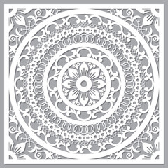 Traditional Moroccan art carved mandala inspired design, vector arabic pattern with flowers, leaves and swirls
