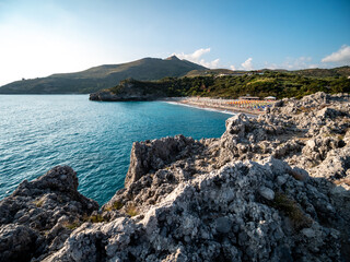 Fototapeta na wymiar Capogrosso beach on the Tyrrhenian Sea near Marina di Camerota. Salerno, Campania, Italy