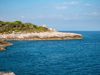 Fototapeta premium coastal tower on the Tyrrhenian Sea near Marina di Camerota. Salerno, Cilento, Campania, Italy