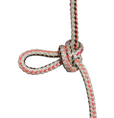 Climber rope knot isolated on white background, riding loop