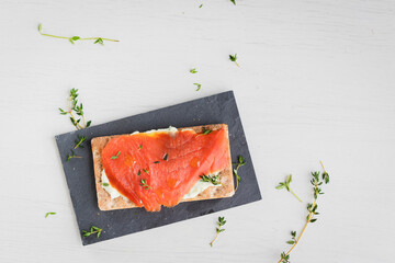 Wild Norwegian smoked Salmon on a cracker 