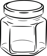 Glass jar. Jar drawing, doodle style, sketch. A jar with a lid. One element.