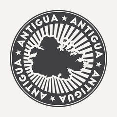 Antigua round logo. Vintage travel badge with the circular name and map of island, vector illustration. Can be used as insignia, logotype, label, sticker or badge of the Antigua.