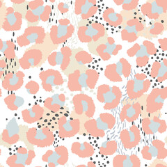 Vector Minimal Pastel Leopard and Abstract Seamless Pattern, Beige, Pink and Light Blue.