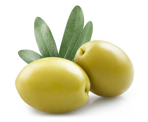 Two giant olives, isolated on white background