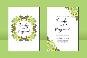 Wedding invitation frame set, floral watercolor hand drawn Green Rose Flower design Invitation Card Template