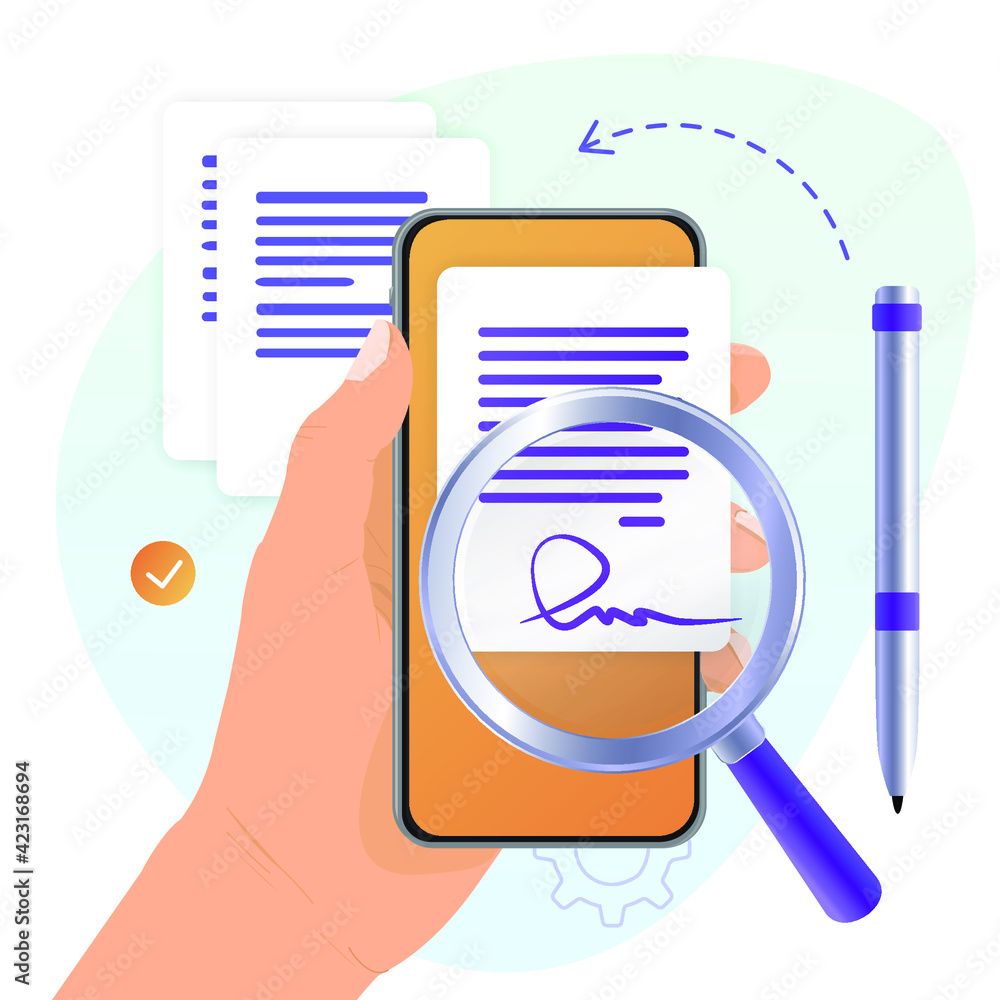 Poster electronic contract or digital signature concept in vector illustration. signing an electronic contr