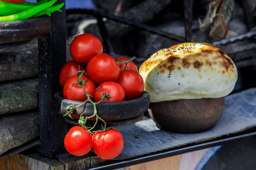 Red Tomatoes and Freshly made Bread on the Goreme Market in Cappadocia, Turkey