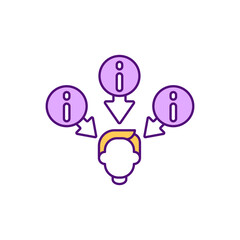 Information overload RGB color icon. Different misleading info, problem solving abilities. Stress from overwork, overthinking irrelevant information. Critical thinking. Isolated vector illustration