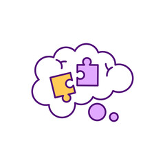 Issue with problem solving RGB color icon. Confusion in thinking, trouble with making conclusion. Difficulty with analysis, logical and critical evaluation. Isolated vector illustration