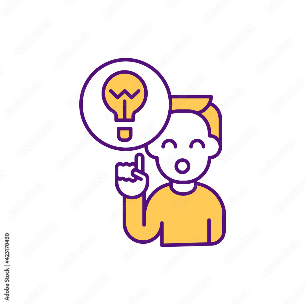 Poster new idea rgb color icon. creative thinking. imagination and innovation. man with inspiration. effici