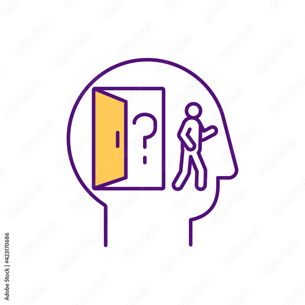 Poster creating psychological distance rgb color icon. search for solution. mental strategy. creative think