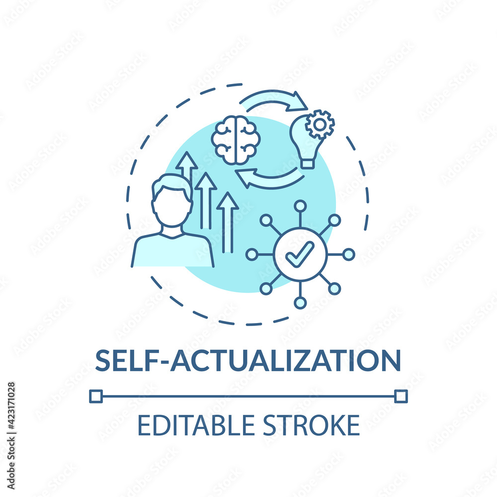Poster self actualization turquoise concept icon. realizing personal potential. self development and self f
