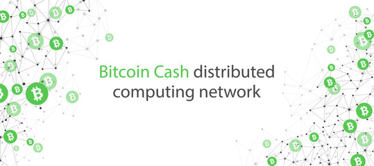 Abstract Bitcoin cash cryptocurrency wireframe low poly mesh background.