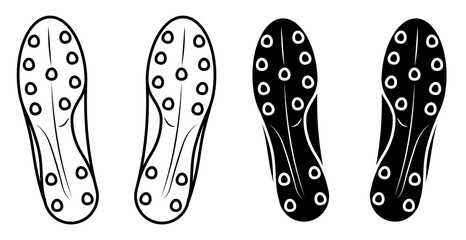 spiked sole of classic soccer, football boot, sneaker icon bottom view. Isolated vector on white background © RNko