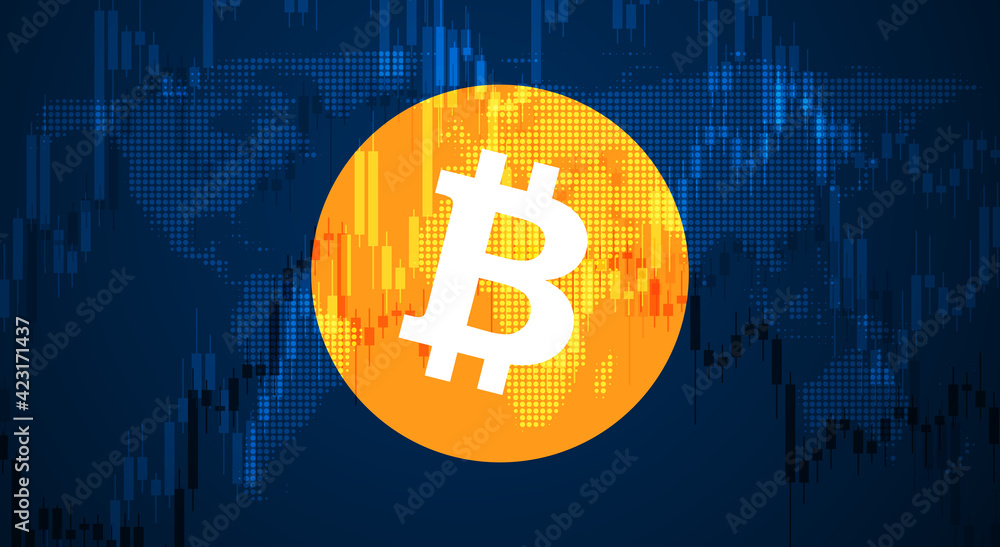 Poster abstract bitcoin cryptocurrency wireframe global mesh background.