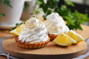 Airy creamy lemon dessert in a tartlet
