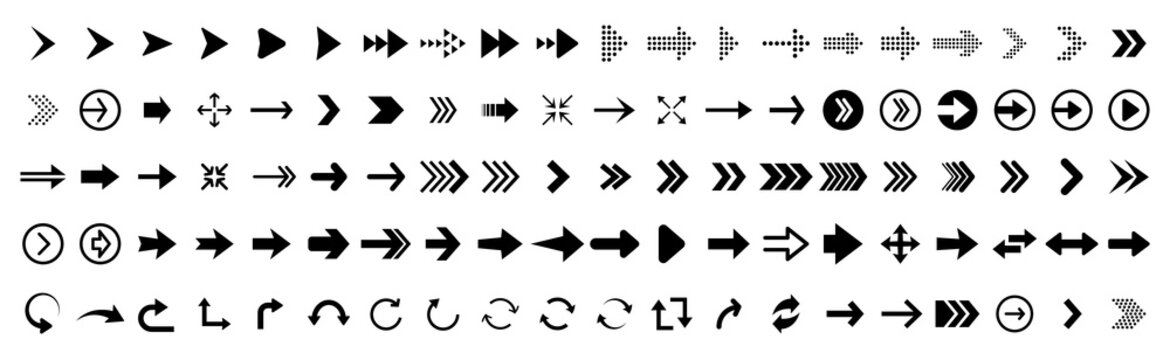 Black vector arrows collection. Arrow. Cursor. Arrow vector icon. Modern simple arrows. Collection different Arrows on flat style for web design or interface. Direction symbols - vector illustration