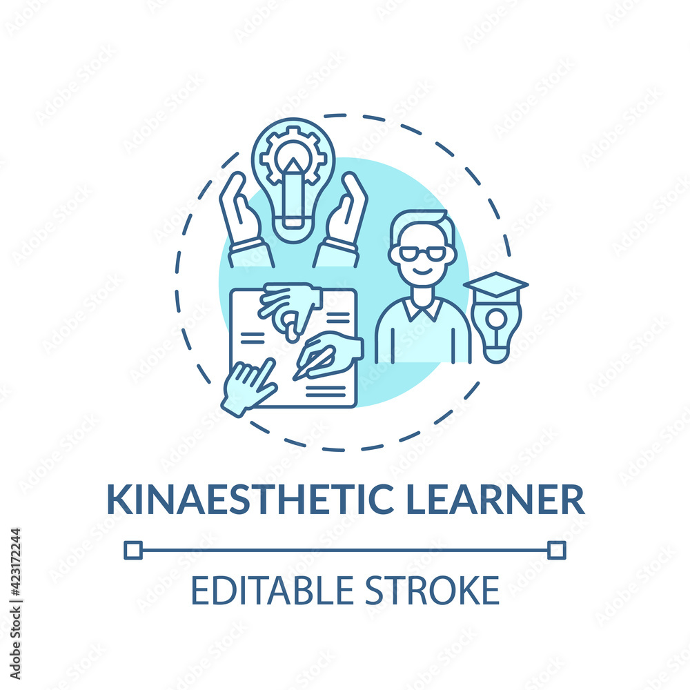 Poster kinaesthetic learner turquoise concept icon. tactile learning. self development and improvement in s