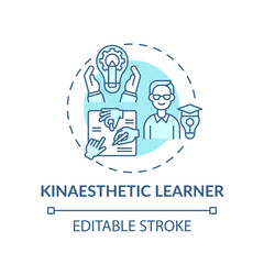 Kinaesthetic learner turquoise concept icon. Tactile learning. Self development and improvement in studying idea thin line illustration. Vector isolated outline RGB color drawing. Editable stroke