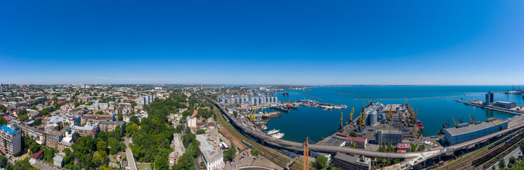 Fototapeta premium Panoramic cityscape from above. Residential and industrial areas, marine port . Odessa, Ukraine.