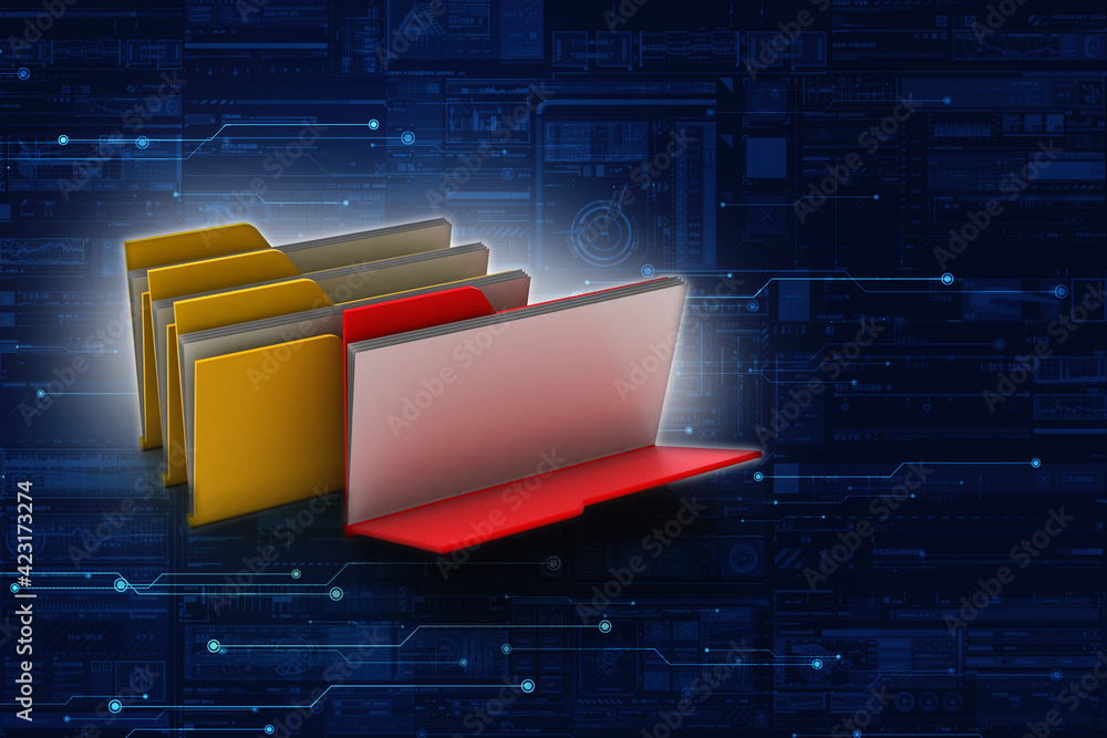 Poster 3d rendering folder with documents