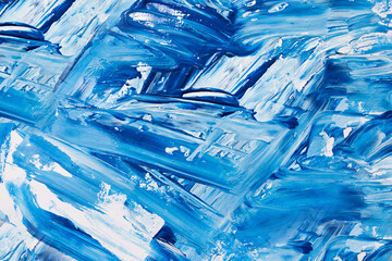 oil paint brush strokes on paper. blue and white