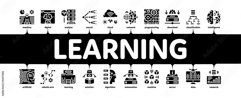 Poster machine learning ai minimal infographic banner vector
