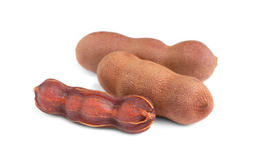 Delicious ripe tamarinds on white background. Exotic fruit